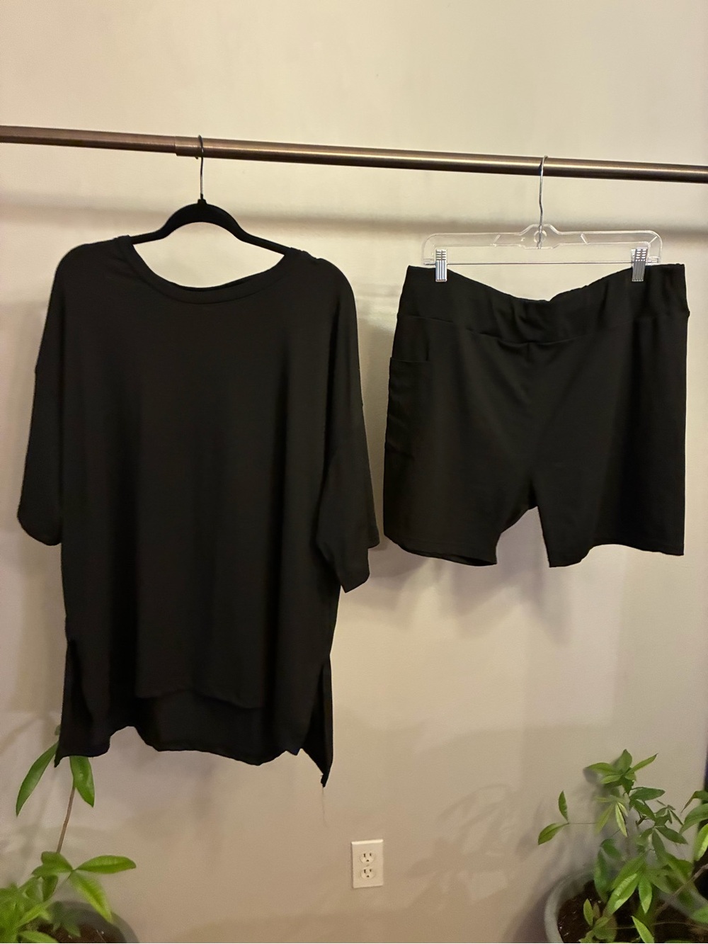 Viral Oversized T-Shirt Biker Shorts Set Black XXL